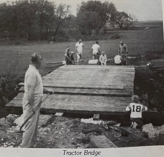 Tractor bridge at Mill Creek Golf course in black and white.