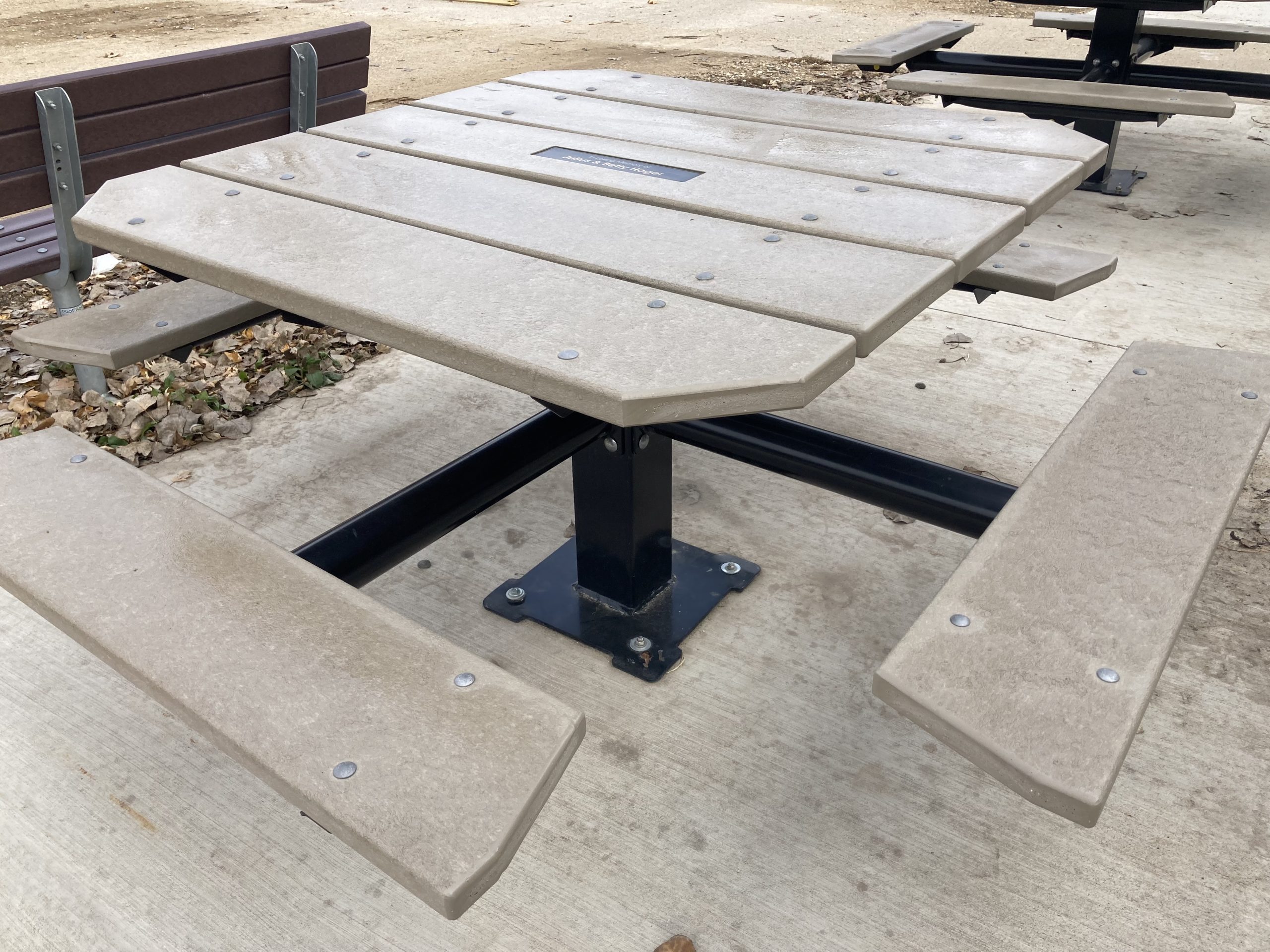 Grey square outside table sample that can be purchased for a memorial