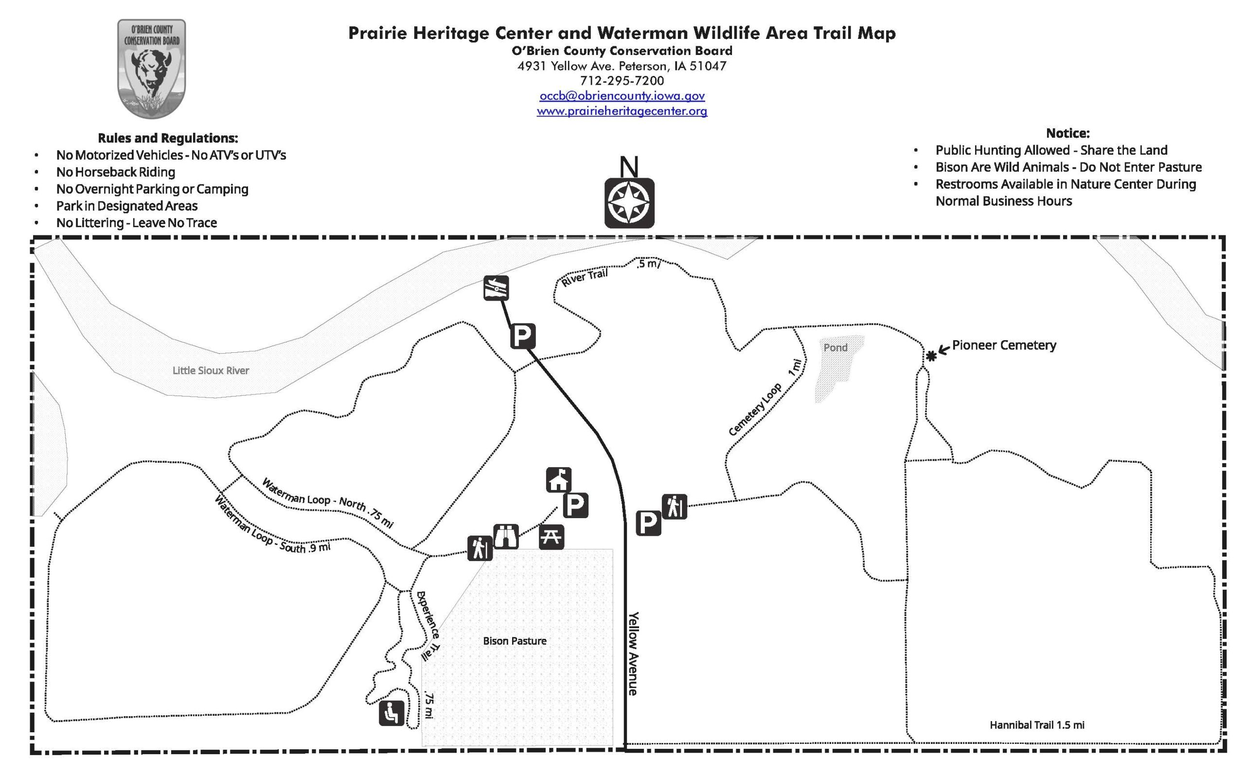Map of Prairie Heritage Center and Waterman Wildlife Area trails.