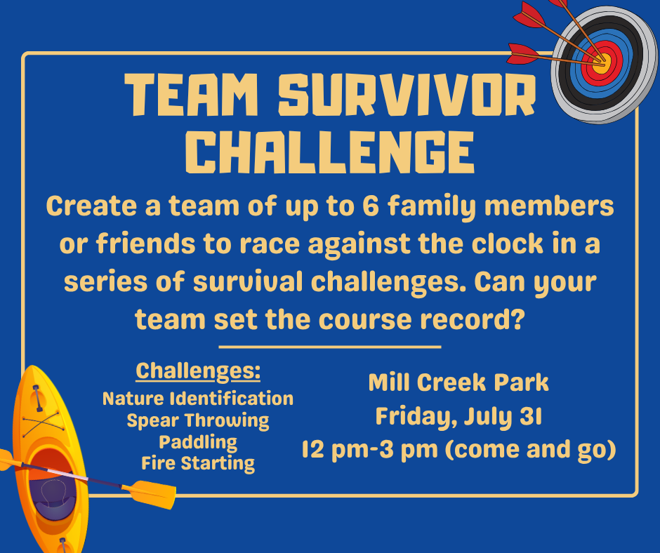Team Survivor Challenge blue with a kayak graphic and event details
